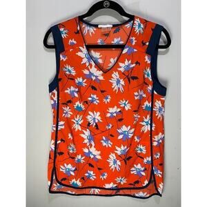Delia Womens Orange & Blue Floral Sleeveless Top Size S